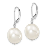 Majestik Sterling Silver Pearl Dangle Earrings with Rhodium Finish and Leverback Closure